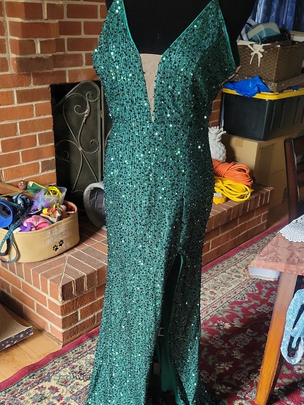 SHEIN Emerald Green Sequin Plunge Gown